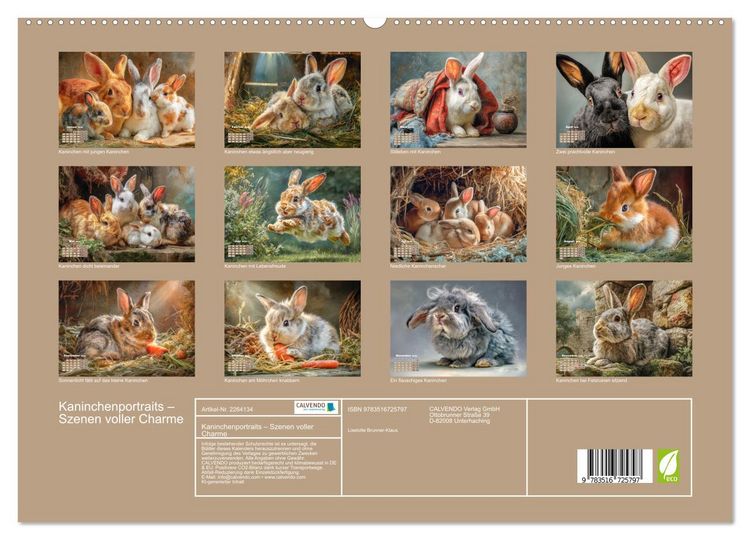 Produktbild: Kaninchenportraits &ndash; Szenen voller Charme (hochwertiger Premium Wandkalender 2026 DIN A2 quer), Kunstdruck in Hochglanz