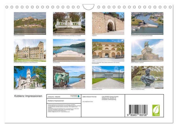 Produktbild: Koblenz Impressionen (Wandkalender 2026 DIN A4 quer), CALVENDO Monatskalender