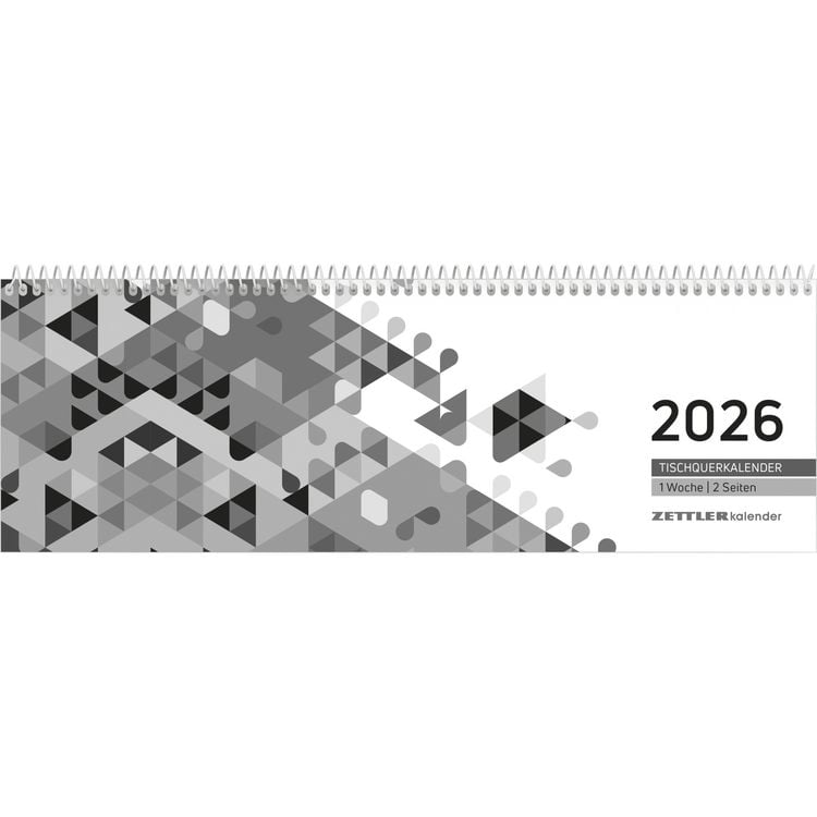 Produktbild: Tischquerkalender schwarz 2026 - 29,6x9,9 cm - 1 Woche auf 2 Seiten - Stundeneinteilung 7 - 19 Uhr - inkl. Jahresübersicht - Bürokalender - 116-0020