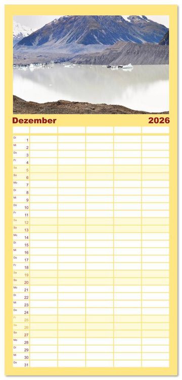 Produktbild: Familienplaner 2026 - Erlebe mit mir das Naturwunder Neuseeland die S&uuml;dinsel mit 5 Spalten (Wandkalender, 21 x 45 cm) CALVENDO