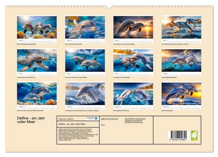 Produktbild: Delfine - ein Jahr voller Meer (hochwertiger Premium Wandkalender 2027 DIN A2 quer), Kunstdruck in Hochglanz