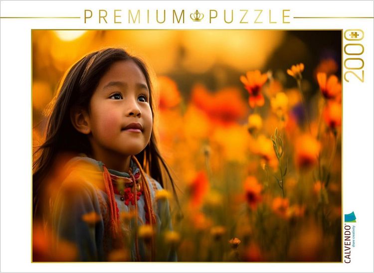 Produktbild: CALVENDO Puzzle Lebensfreude in Bl&uuml;te: Indianisches Kind im Blumenmeer | 2000 Teile Lege-Gr&ouml;&szlig;e 90x67cm Foto-Puzzle f&uuml;r gl&uuml;ckliche Stunden