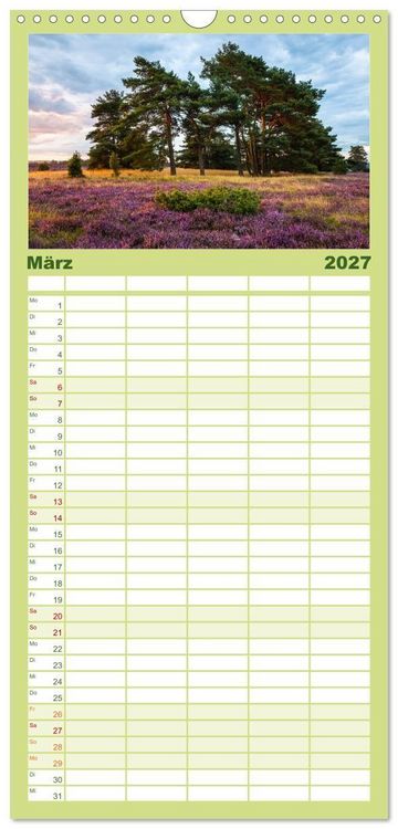 Produktbild: Familienplaner 2027 - Romantische Heidebl&uuml;te mit 5 Spalten (Wandkalender, 21 x 45 cm) CALVENDO