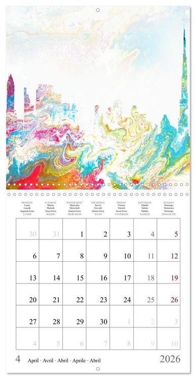 Produktbild: Colorful metropolises of the world - Acrylic Pouring of skylines of famous world cities (Wall Calendar 2026 12 &times; 12 Inch) CALVENDO 12 Month Wall Calendar