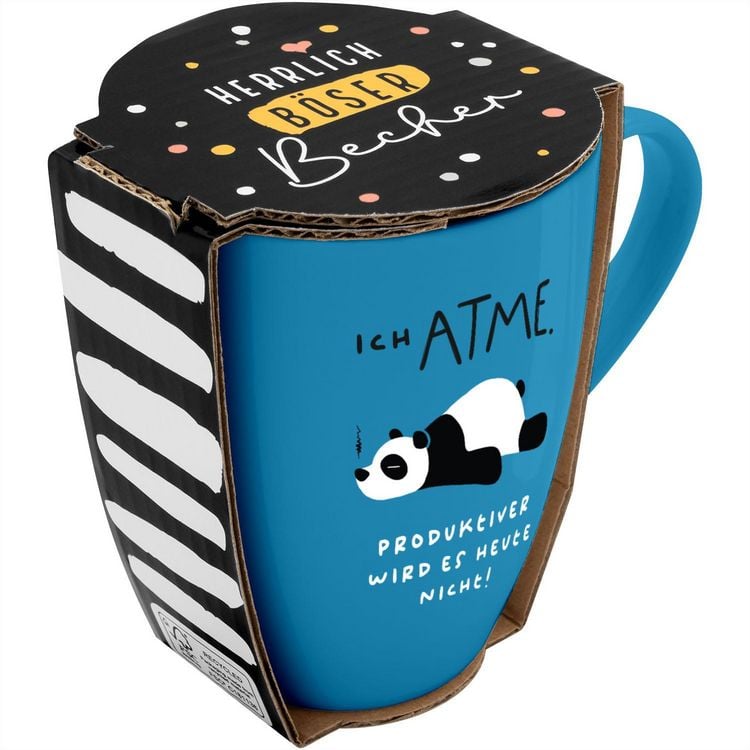 Produktbild: Tasse mit Motivdruck "Ich atme. Produktiver wird es heute nicht!", mit Banderole