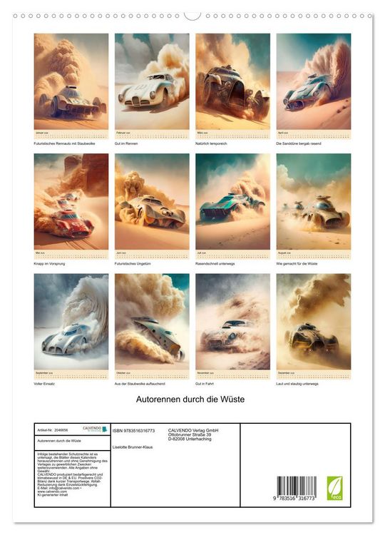 Produktbild: Autorennen durch die W&uuml;ste (hochwertiger Premium Wandkalender 2026 DIN A2 hoch), Kunstdruck in Hochglanz