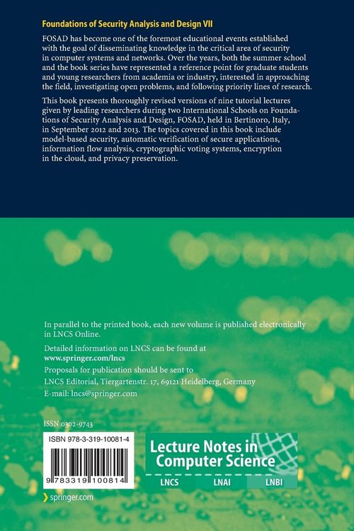 Produktbild: Foundations of Security Analysis and Design VII