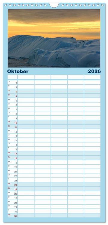Produktbild: Familienplaner 2026 - EISIGE GIGANTEN in der DISKOBUCHT mit 5 Spalten (Wandkalender, 21 x 45 cm) CALVENDO