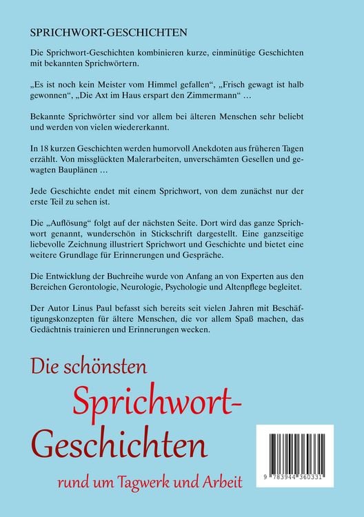 Produktbild: Heitere Sprichwort-Geschichten f&uuml;r Senioren mit Demenz. Es ist noch kein Meister &hellip; und viele weitere Geschichten f&uuml;r Senioren rund um bekannte Sprichw&ouml;rter. Beliebt und bew&auml;hrt bei Demenz.