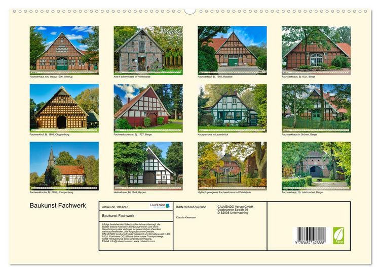 Produktbild: Baukunst Fachwerk (hochwertiger Premium Wandkalender 2026 DIN A2 quer), Kunstdruck in Hochglanz
