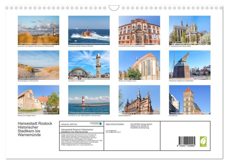 Produktbild: Hansestadt Rostock Historischer Stadtkern bis Warnem&uuml;nde (Wandkalender 2026 DIN A3 quer), CALVENDO Monatskalender