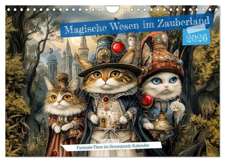 Produktbild: Magische Wesen im Zauberland - Fantasie-Tiere im Steampunk-Kalender (Wandkalender 2026 DIN A4 quer), CALVENDO Monatskalender
