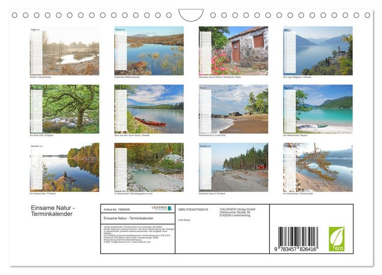 Produktbild: Einsame Natur - Terminkalender (Wandkalender 2026 DIN A4 quer), CALVENDO Monatskalender