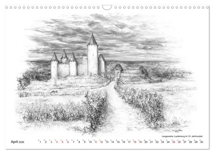 Produktbild: ZeitZeichnen: Burgen und Befestigungen in der Aachener Region (Wandkalender 2026 DIN A3 quer), CALVENDO Monatskalender