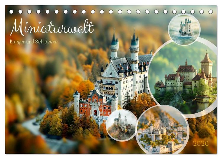 Produktbild: Miniaturwelt Burgen und Schl&ouml;sser (Tischkalender 2026 DIN A5 quer), CALVENDO Monatskalender