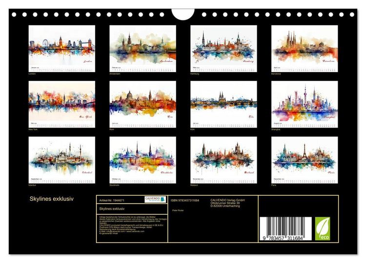 Produktbild: Skylines exklusiv (Wandkalender 2026 DIN A4 quer), CALVENDO Monatskalender