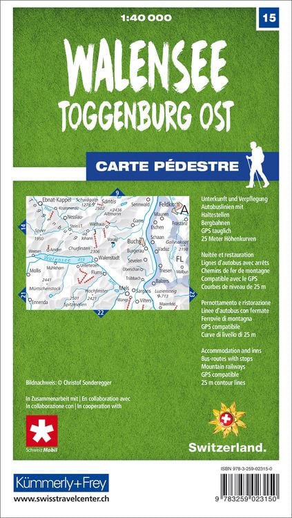 Produktbild: Walensee - Toggenburg Ost 15 Wanderkarte 1:40 000 matt laminiert