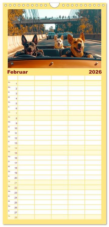 Produktbild: Familienplaner 2026 - S&uuml;&szlig;e Hunde cruisen - durch das Jahr mit dem Hundekalender mit 5 Spalten (Wandkalender, 21 x 45 cm) CALVENDO