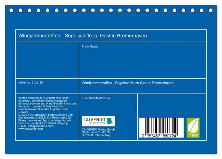 Produktbild: Windjammertreffen - Segelschiffe zu Gast in Bremerhaven (Tischkalender 2026 DIN A5 quer), CALVENDO Monatskalender