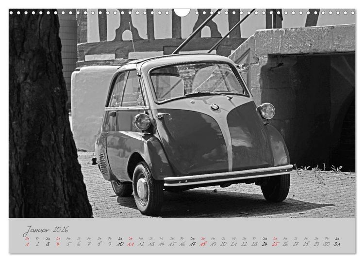 Produktbild: BMW Isetta 300 in schwarzwei&szlig; (Wandkalender 2026 DIN A3 quer), CALVENDO Monatskalender
