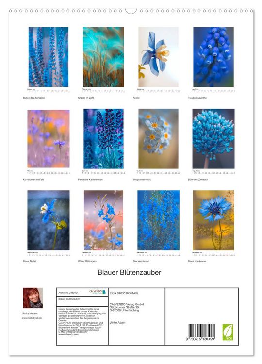 Produktbild: Blauer Bl&uuml;tenzauber (hochwertiger Premium Wandkalender 2026 DIN A2 hoch), Kunstdruck in Hochglanz