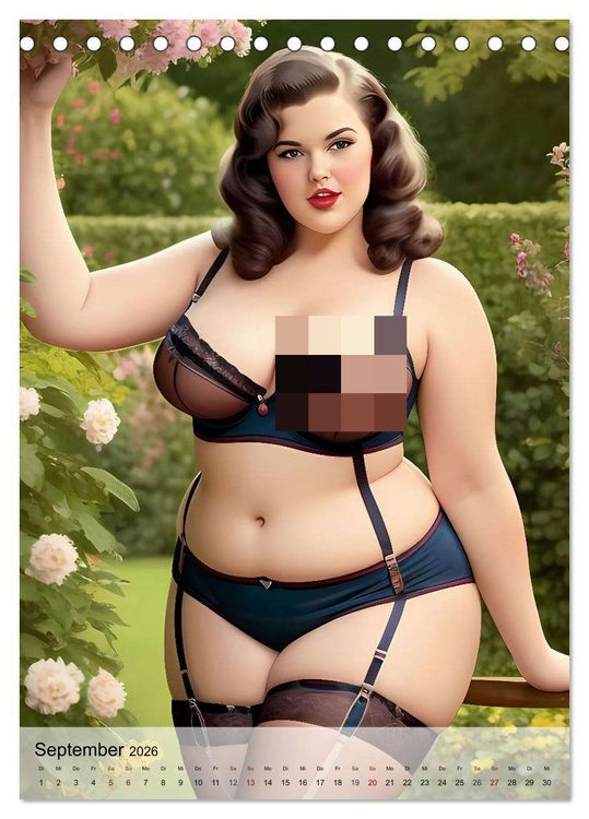 Produktbild: Pin up Girls Hei&szlig;e Kurven mit Retro Charme (Tischkalender 2026 DIN A5 hoch), CALVENDO Monatskalender