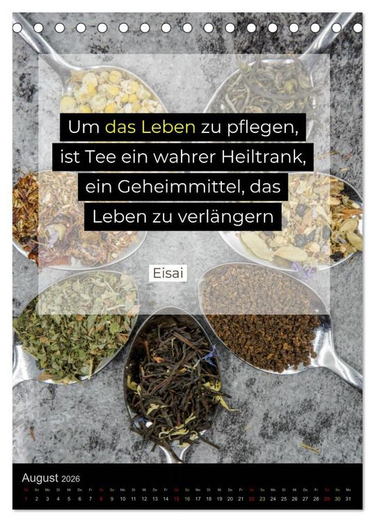 Produktbild: TEE Weisheiten und Zitate (Tischkalender 2026 DIN A5 hoch), CALVENDO Monatskalender