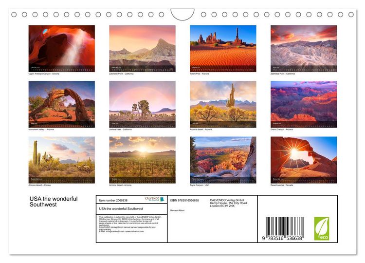 Produktbild: USA the wonderful Southwest (Wall Calendar 2026 DIN A4 landscape), CALVENDO 12 Month Wall Calendar