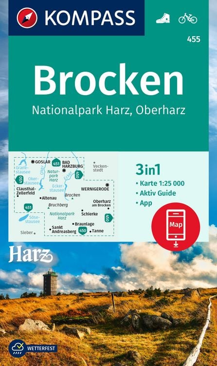 Produktbild: KOMPASS Wanderkarte 455 Brocken, Nationalpark Harz, Oberharz 1:25.000