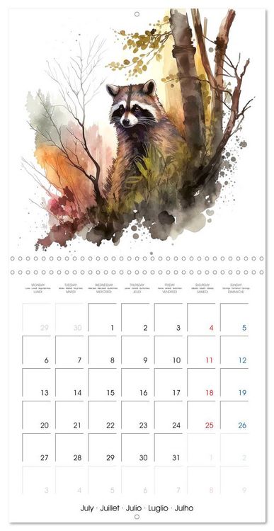 Produktbild: Animaux de la for&ecirc;t &agrave; l'aquarelle (Calendrier mural carr&eacute; 2026 30x30 cm) Calendrier double avec une page pour vos prises de notes