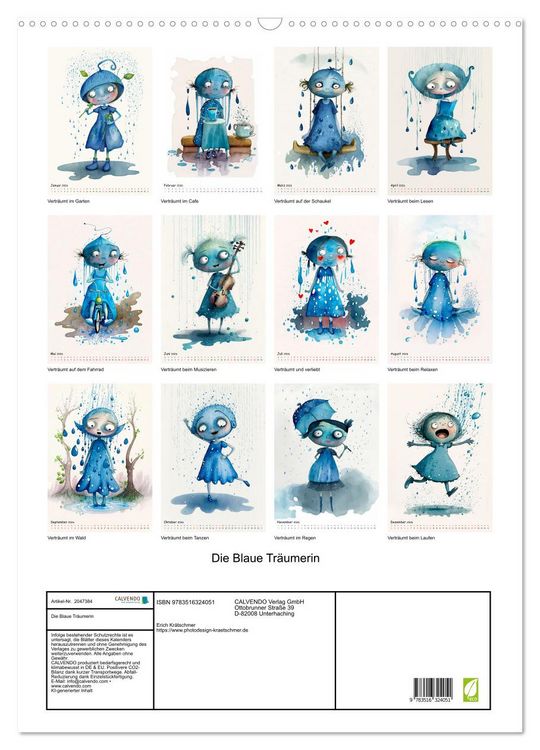 Produktbild: Die Blaue Tr&auml;umerin (Wandkalender 2026 DIN A2 hoch), CALVENDO Monatskalender
