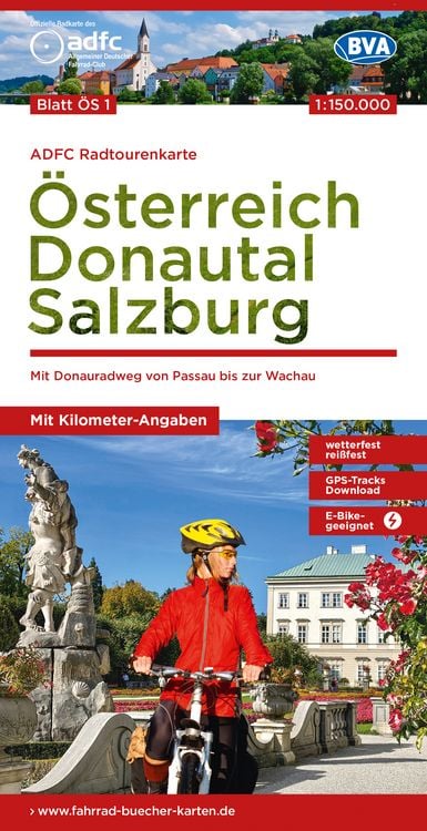 Produktbild: ADFC-Radtourenkarte ÖS1 Österreich Donautal Salzburg 1:150:000, reiß- und wetterfest, E-Bike geeignet, GPS-Tracks Download, mit Bett+Bike Symbolen, mi