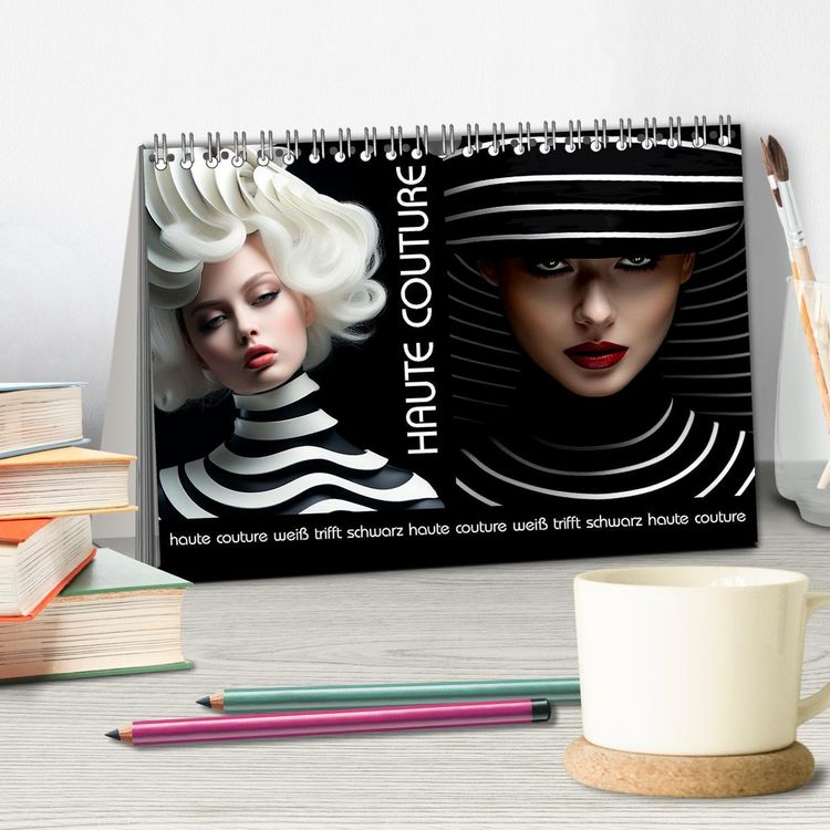 Produktbild: Haute Couture - Wei&szlig; trifft Schwarz (Tischkalender 2026 DIN A5 quer), CALVENDO Monatskalender