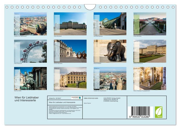 Produktbild: Wien f&uuml;r Liebhaber und Interessierte (Wandkalender 2026 DIN A4 quer), CALVENDO Monatskalender