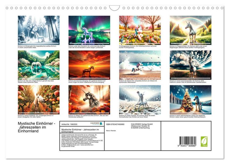 Produktbild: Mystische Einh&ouml;rner - Jahreszeiten im Einhornland (Wandkalender 2026 DIN A3 quer), CALVENDO Monatskalender