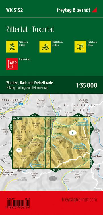 Produktbild: Freytag & berndt Wanderkarte WK 5152 Zillertal, Hinteres Zillertal, Tuxertal 1:35.000