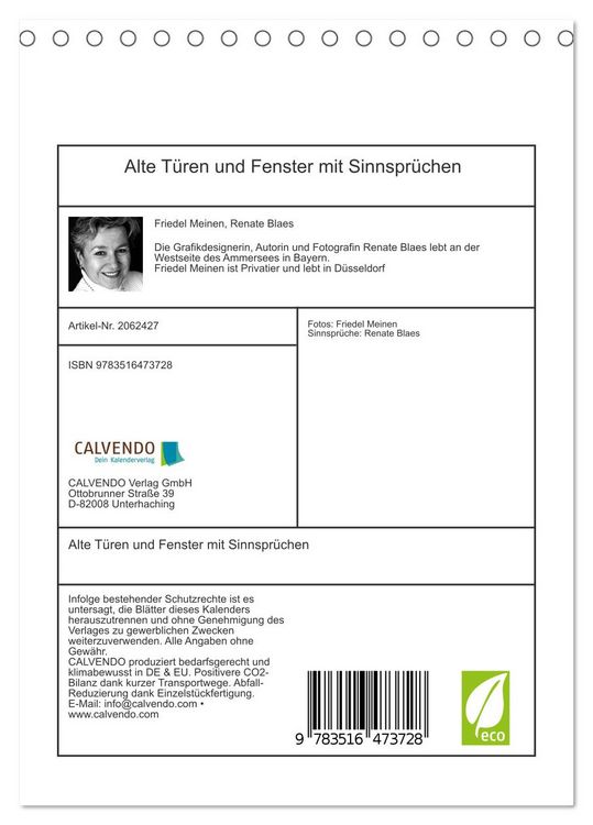 Produktbild: Alte T&uuml;ren und Fenster mit Sinnspr&uuml;chen (Tischkalender 2026 DIN A5 hoch), CALVENDO Monatskalender