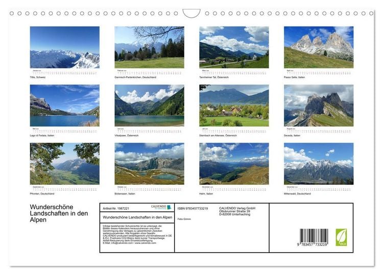 Produktbild: Wundersch&ouml;ne Landschaften in den Alpen (Wandkalender 2026 DIN A3 quer), CALVENDO Monatskalender