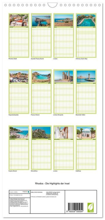 Produktbild: Familienplaner 2026 - Rhodos - Die Highlights der Insel mit 5 Spalten (Wandkalender, 21 x 45 cm) CALVENDO