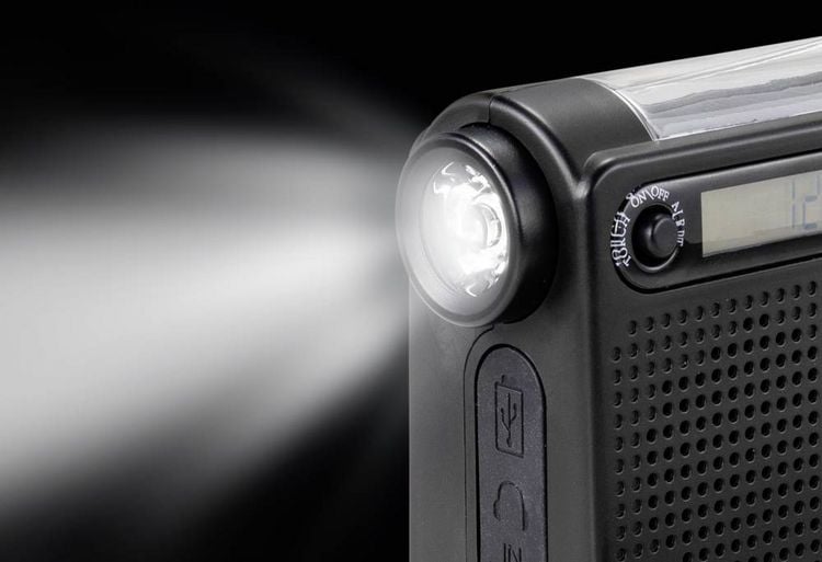 Produktbild: Renkforce RF-CR-200 Kofferradio UKW, MW, KW Notfallradio wiederaufladbar, Solarpanel, Handkurbel, Weckfunktion, Taschenlampe Schwarz