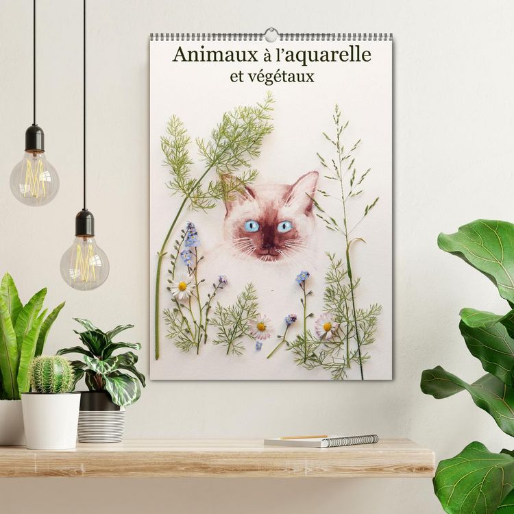 Produktbild: Animaux &agrave; l'aquarelle et v&eacute;g&eacute;taux (Calendrier mural 2026 DIN A2 horizontal), CALVENDO calendrier mensuel