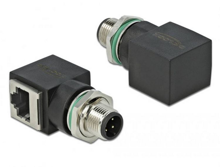 Produktbild: Delock M12 / RJ45 Netzwerk Adapter [1x M12-Stecker - 1x RJ45-Buchse] Schwarz