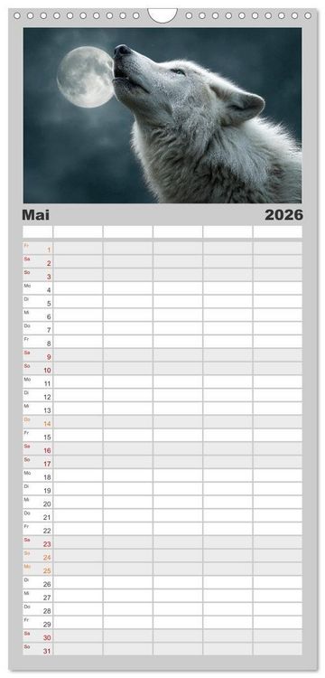 Produktbild: Familienplaner 2026 - W&ouml;lfe im Mondlicht - Ruf der Wildnis mit 5 Spalten (Wandkalender, 21 x 45 cm) CALVENDO