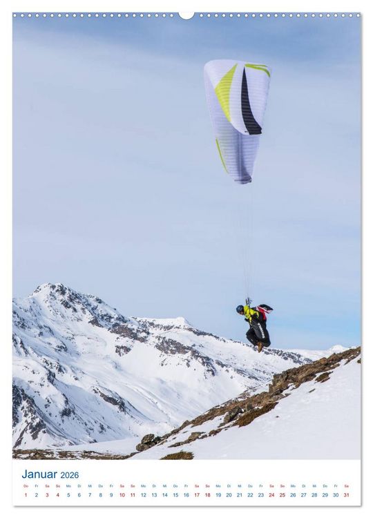 Produktbild: Paragliding - von gr&uuml;nen Wiesen zu schroffen Gletschen (Wandkalender 2026 DIN A2 hoch), CALVENDO Monatskalender