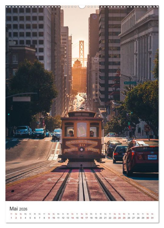 Produktbild: San Francisco - Cable Cars, Golden Gate Bridge und Lombard Street (Wandkalender 2026 DIN A2 hoch), CALVENDO Monatskalender