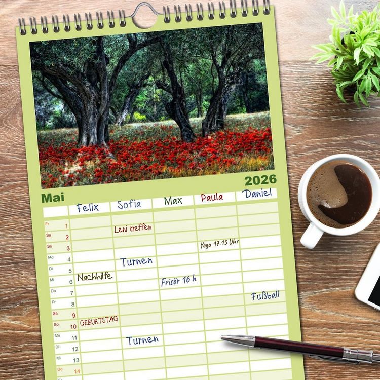 Produktbild: Familienplaner 2026 - Provence romantique mit 5 Spalten (Wandkalender, 21 x 45 cm) CALVENDO