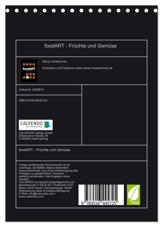 Produktbild: foodART - Fr&uuml;chte und Gem&uuml;se (Tischkalender 2026 DIN A5 hoch), CALVENDO Monatskalender