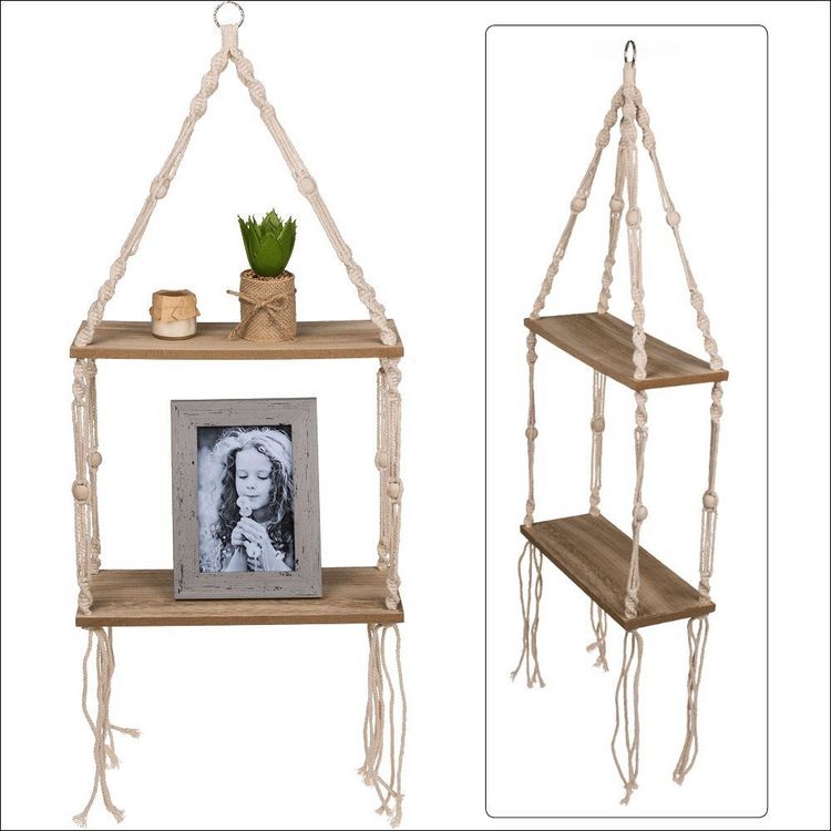 Produktbild: Holz-Wandregal mit Makramee