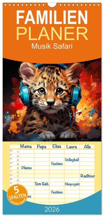 Produktbild: Familienplaner 2026 - Musik Safari mit 5 Spalten (Wandkalender, 21 x 45 cm) CALVENDO