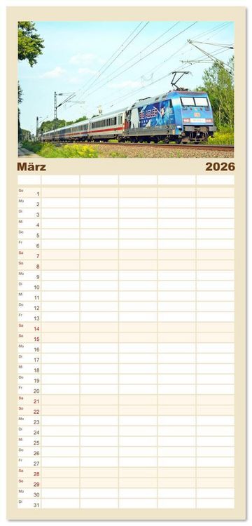 Produktbild: Familienplaner 2026 - Die Baureihe 101 der Deutschen Bahn mit 5 Spalten (Wandkalender, 21 x 45 cm) CALVENDO